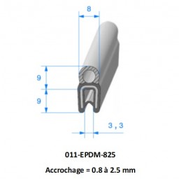 Profil caoutchouc / joint avec bourrelet adhésif rond – noir – Ø 9